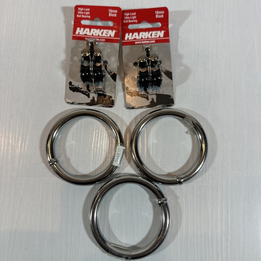 Harken 16mm Double Sailing Blocks + Stainless Steel‎ Rings Marine Hardware Lot